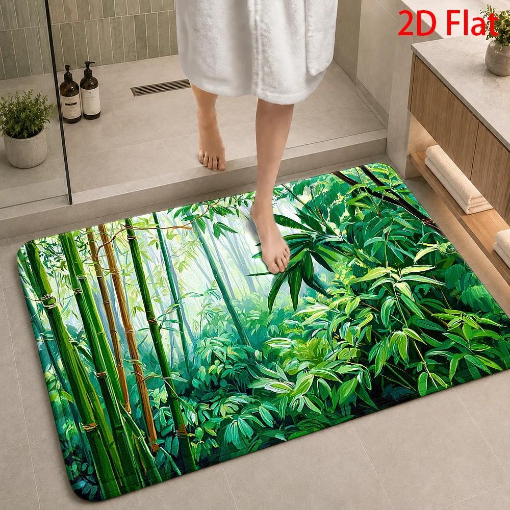 Bamboo Bath Mat - 열대 대나무 정글 패턴 욕실 매트